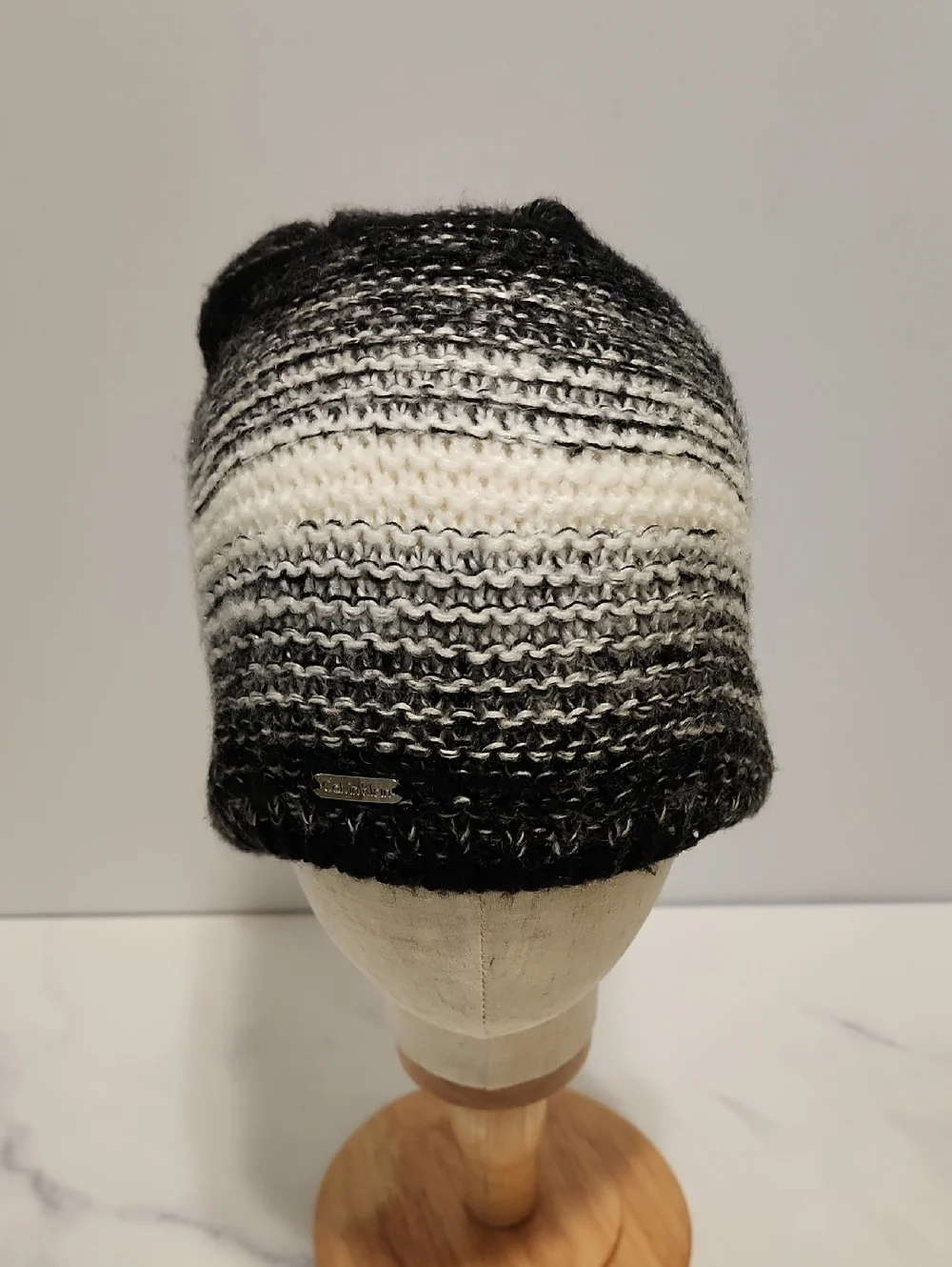 Calvin Klein Black  Gray and White Knit Beanie